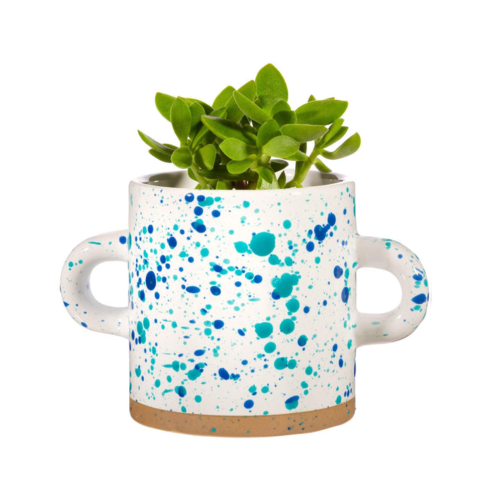 Turquoise and Blue Splatterware Planter-1