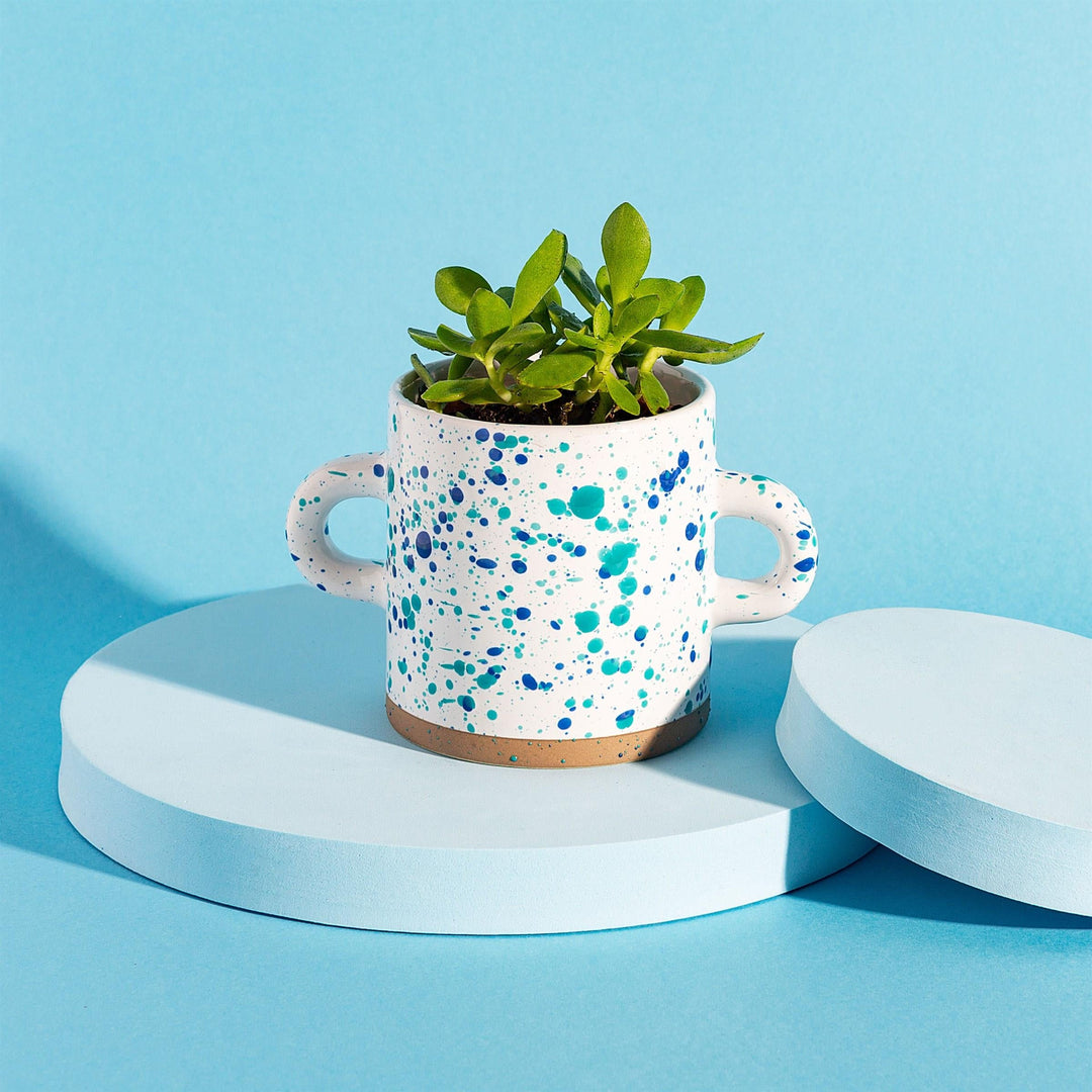 Turquoise and Blue Splatterware Planter-2