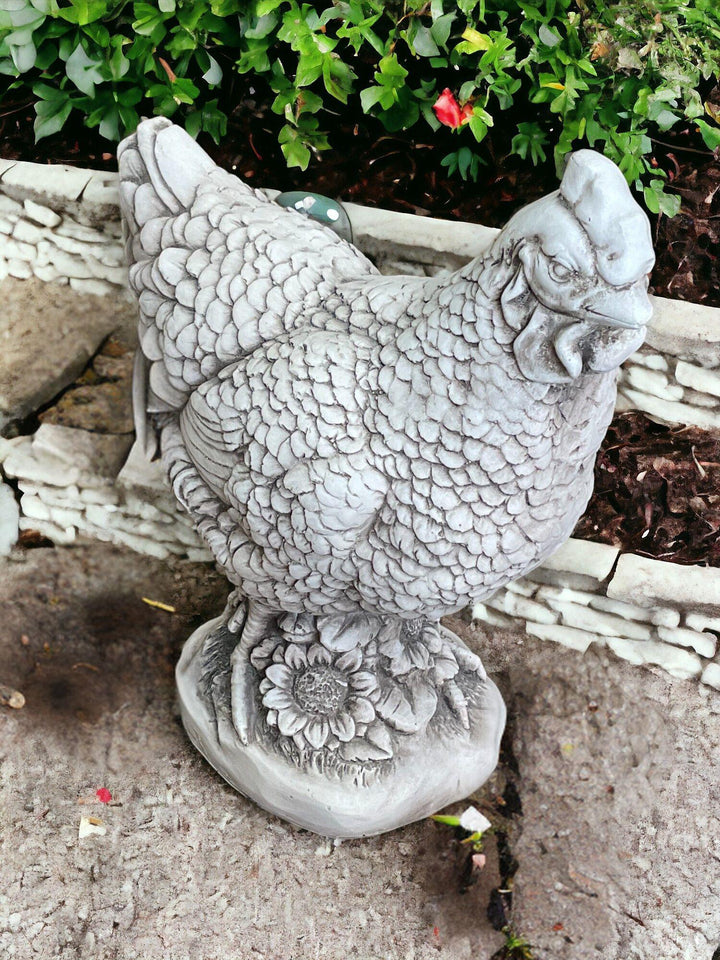 Stone Effect White Hen Statue-0