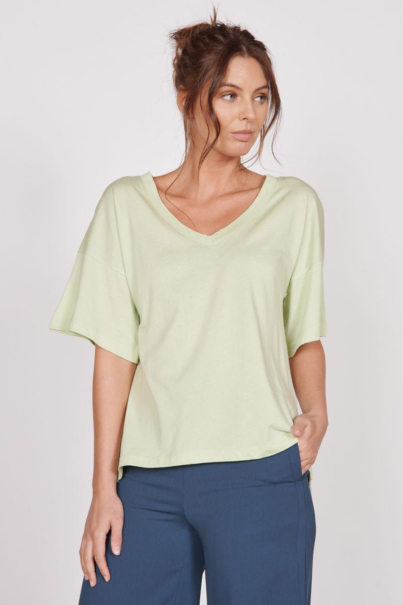 Ella Green Over Sized V Neck T-Shirt-1