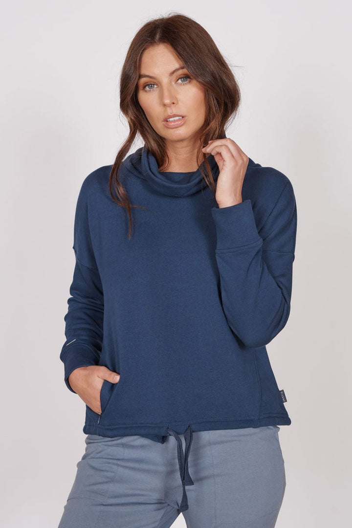 Evelyn Navy Cowl Neck Pullover Top-1