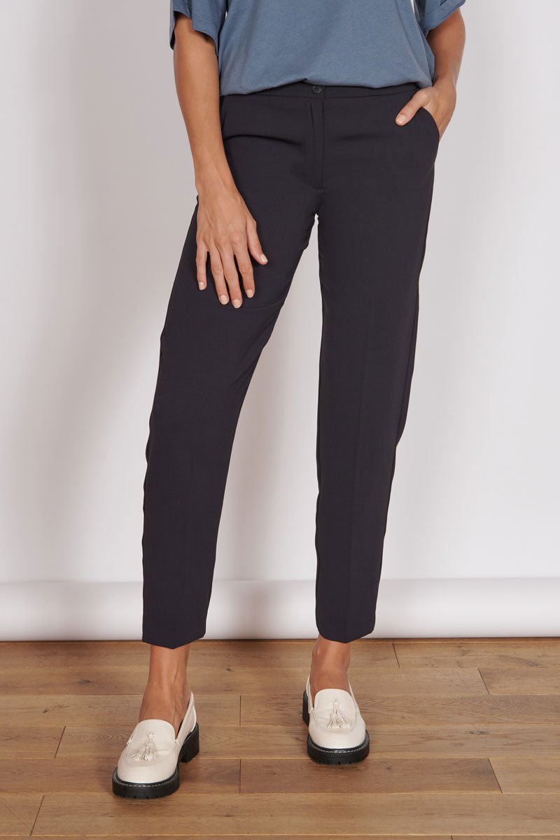 Fran Black Tapered Leg Tailored Trousers-1