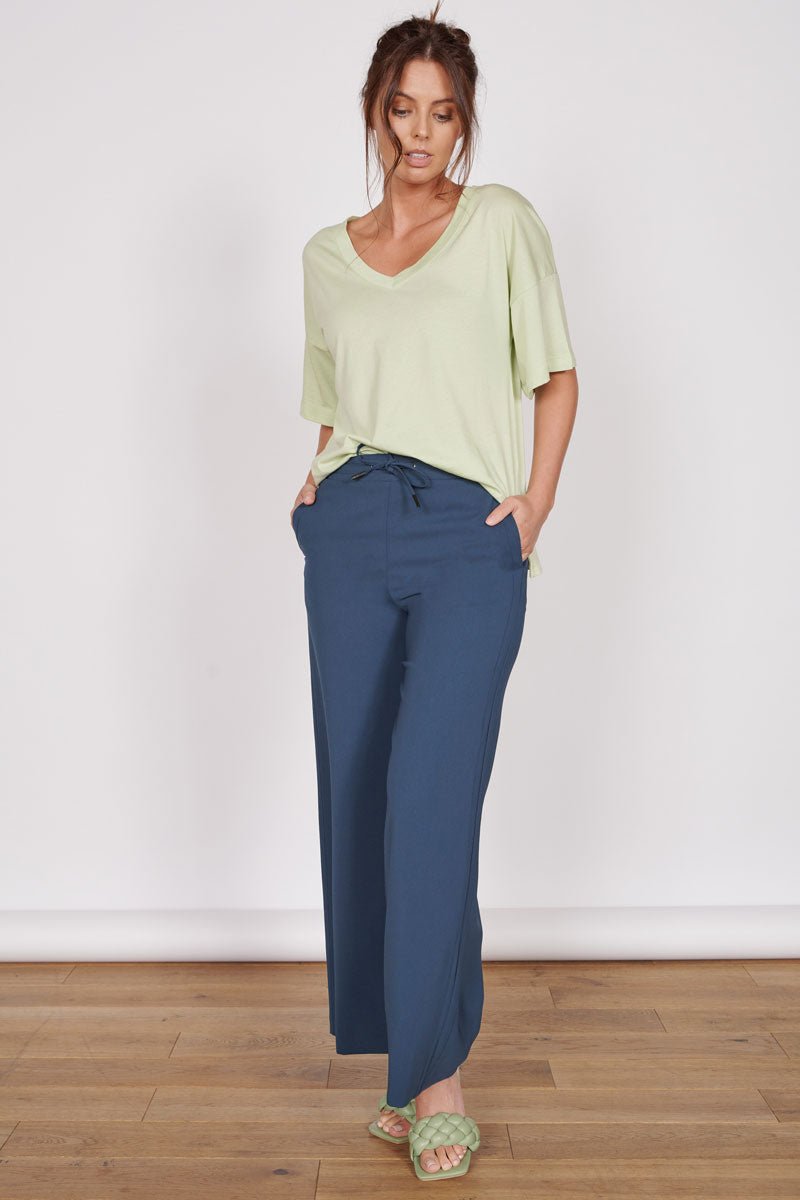 Lena Navy Wide Leg Trousers-1