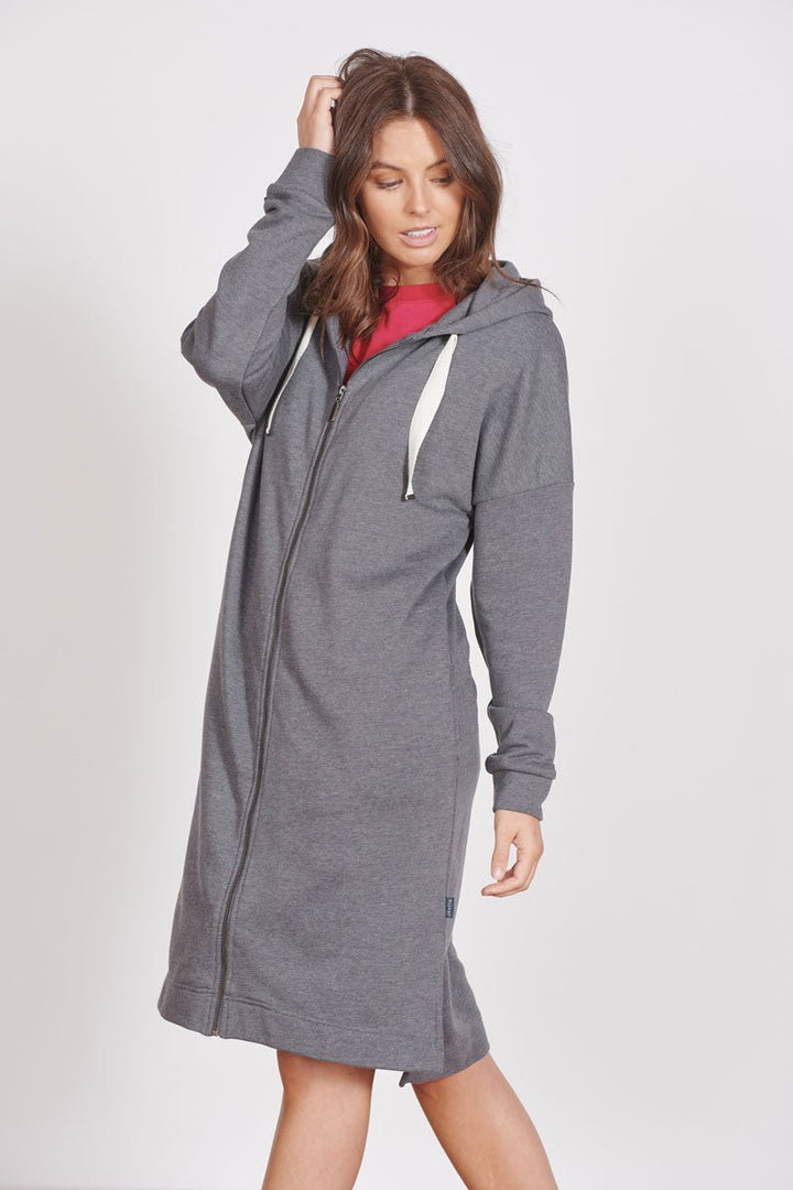 Lottie Grey Marl Loungewear Longline Zip Through Hooded Sweater-3