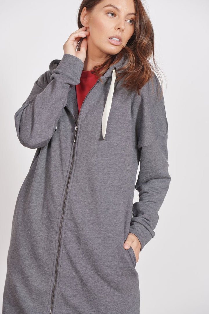 Lottie Grey Marl Loungewear Longline Zip Through Hooded Sweater-4