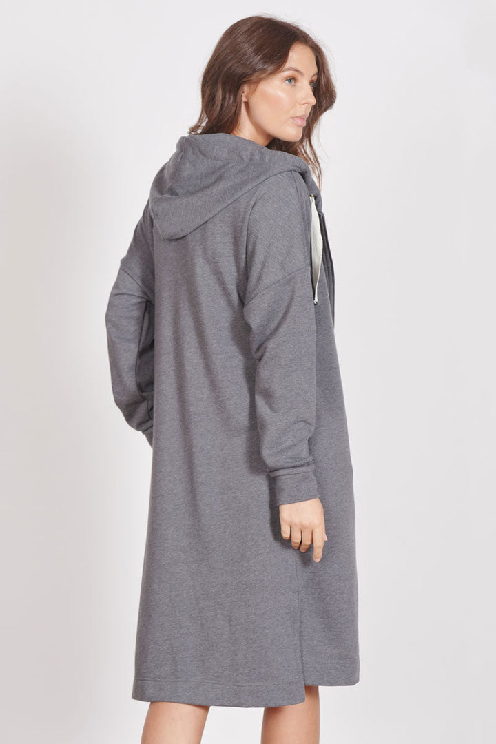 Lottie Grey Marl Loungewear Longline Zip Through Hooded Sweater-2