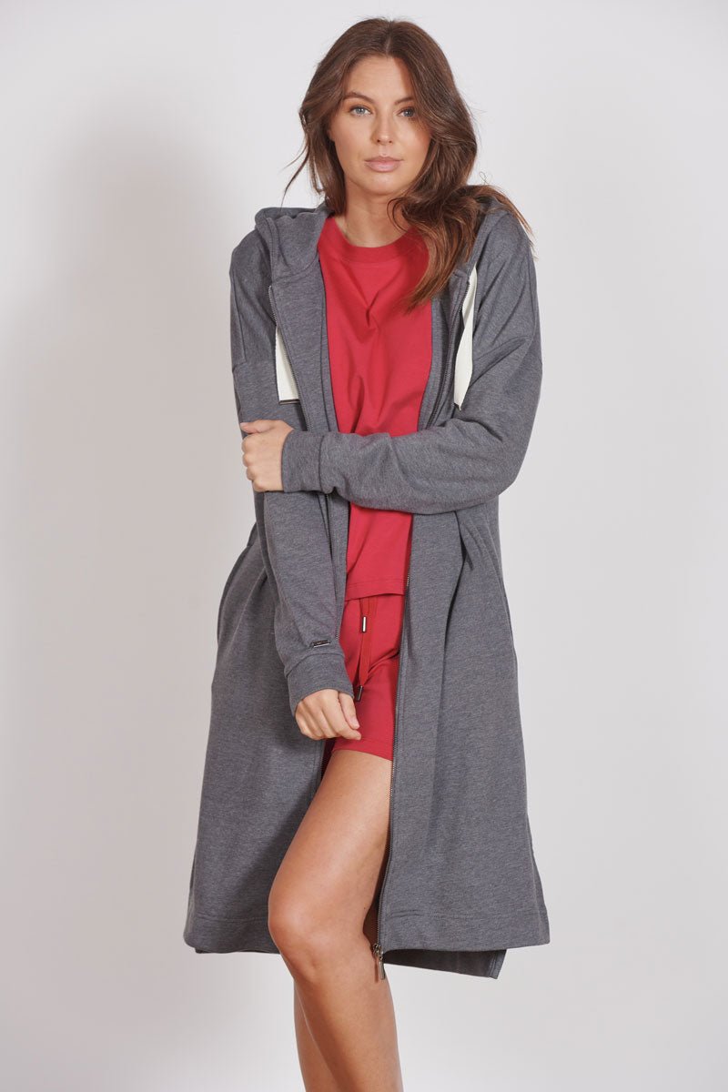 Lottie Grey Marl Loungewear Longline Zip Through Hooded Sweater-0