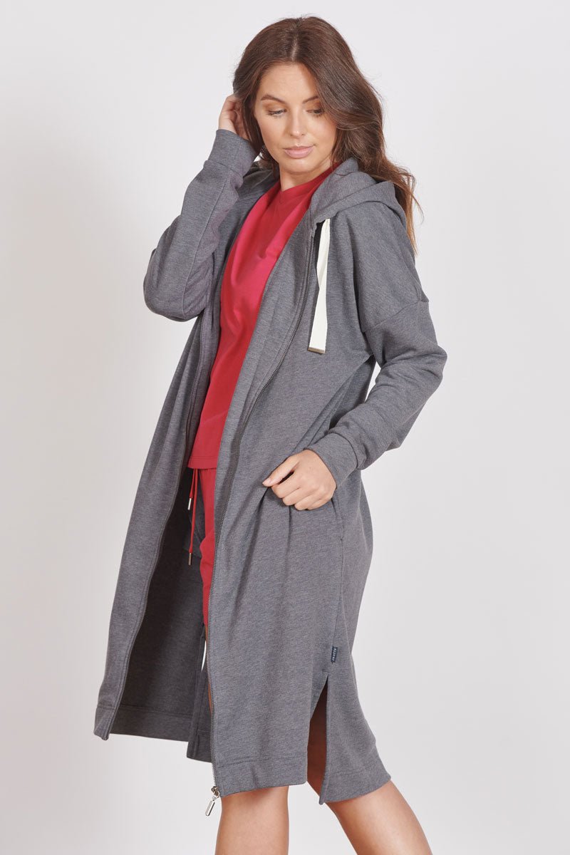 Lottie Grey Marl Loungewear Longline Zip Through Hooded Sweater-1