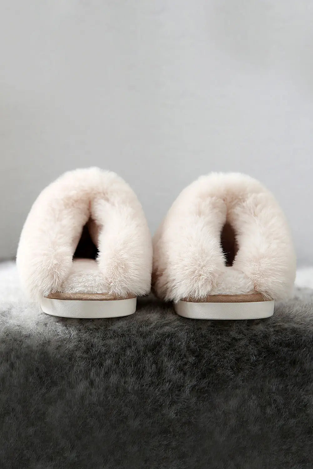 Khaki Cut and Sew Faux Suede Plush Lined Slippers-4