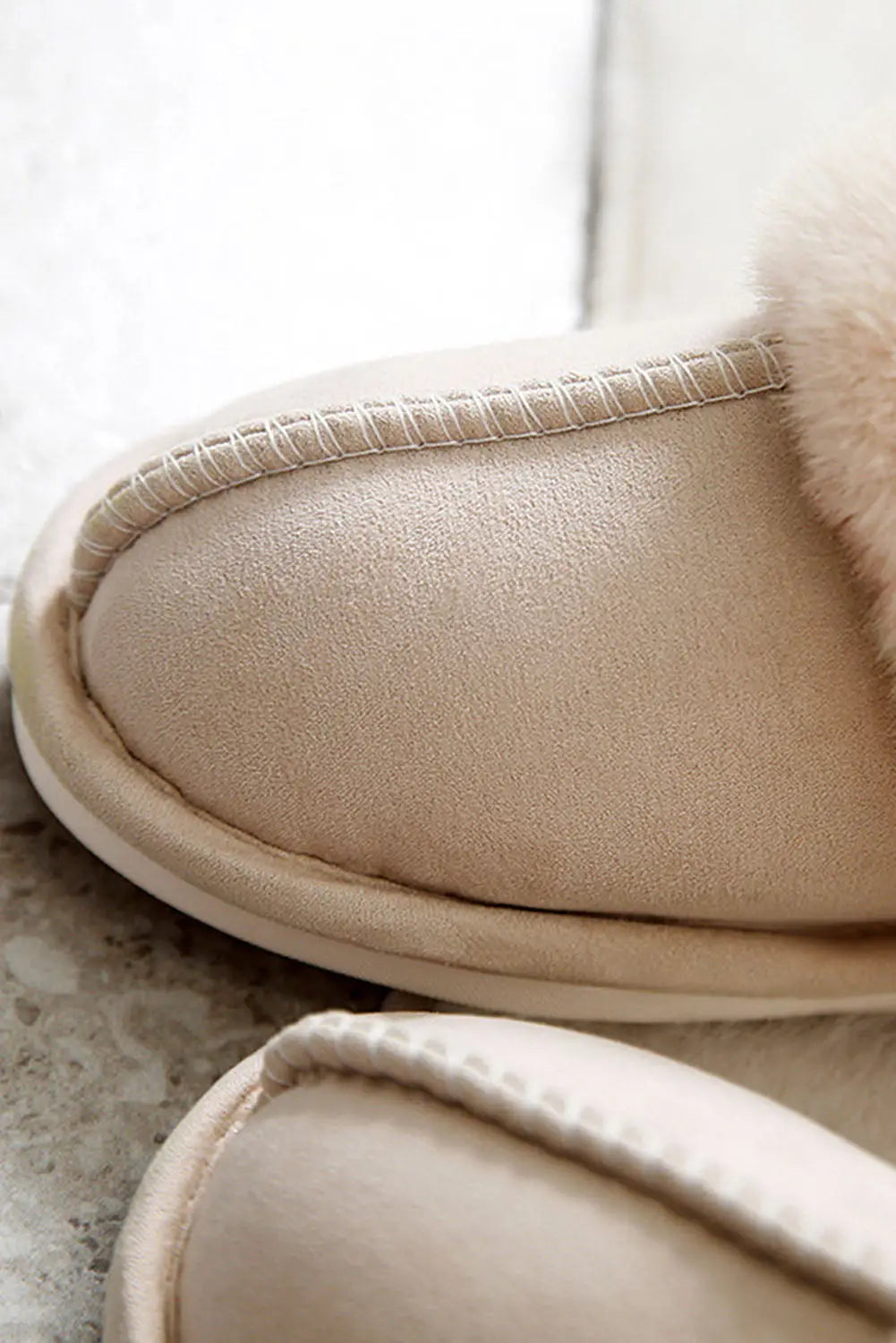 Khaki Cut and Sew Faux Suede Plush Lined Slippers-5