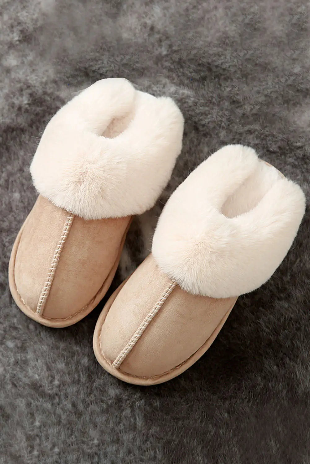 Khaki Cut and Sew Faux Suede Plush Lined Slippers-3