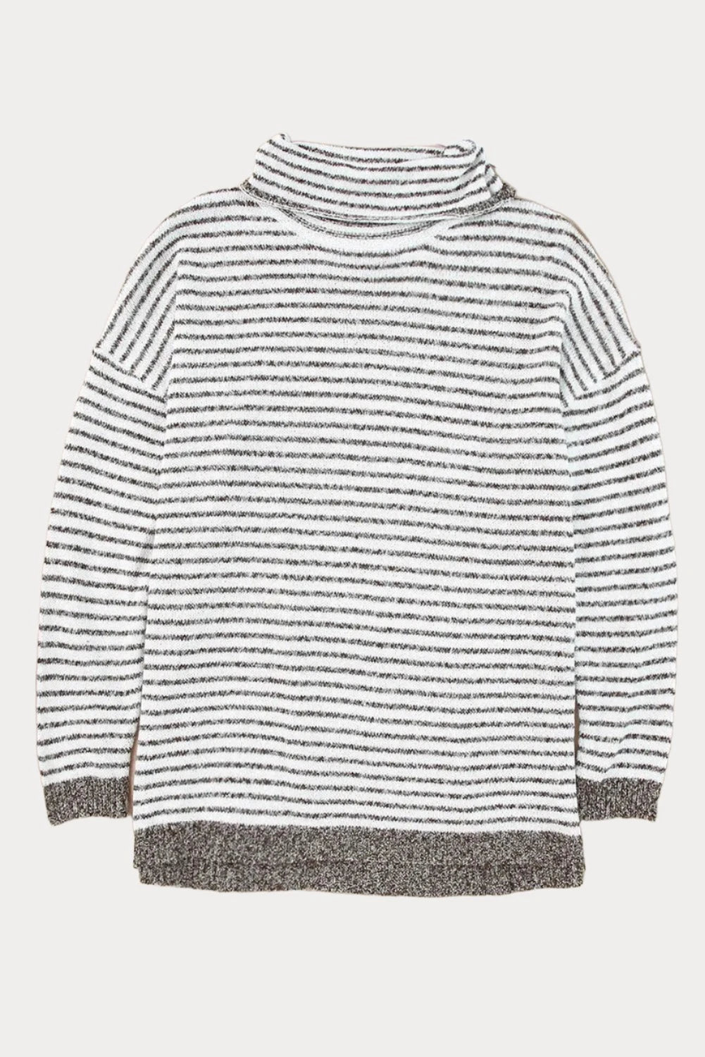 Khaki Striped Turtleneck Loose Sweater-7