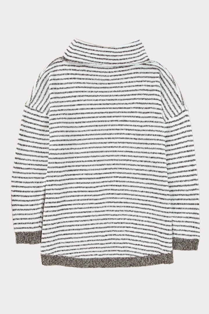 Khaki Striped Turtleneck Loose Sweater-8