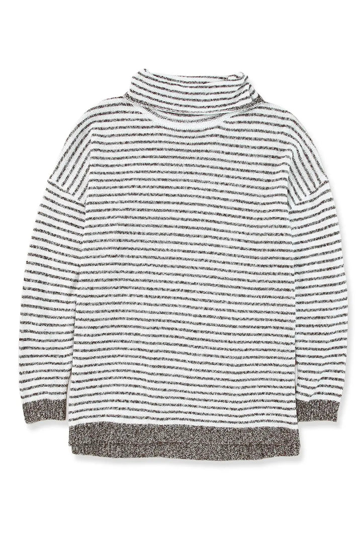 Khaki Striped Turtleneck Loose Sweater-13