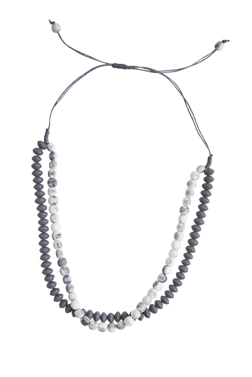 Lily Ella Collection adjustable monochrome necklace, black and white beaded accessory, elegant women's fashion jewelry.