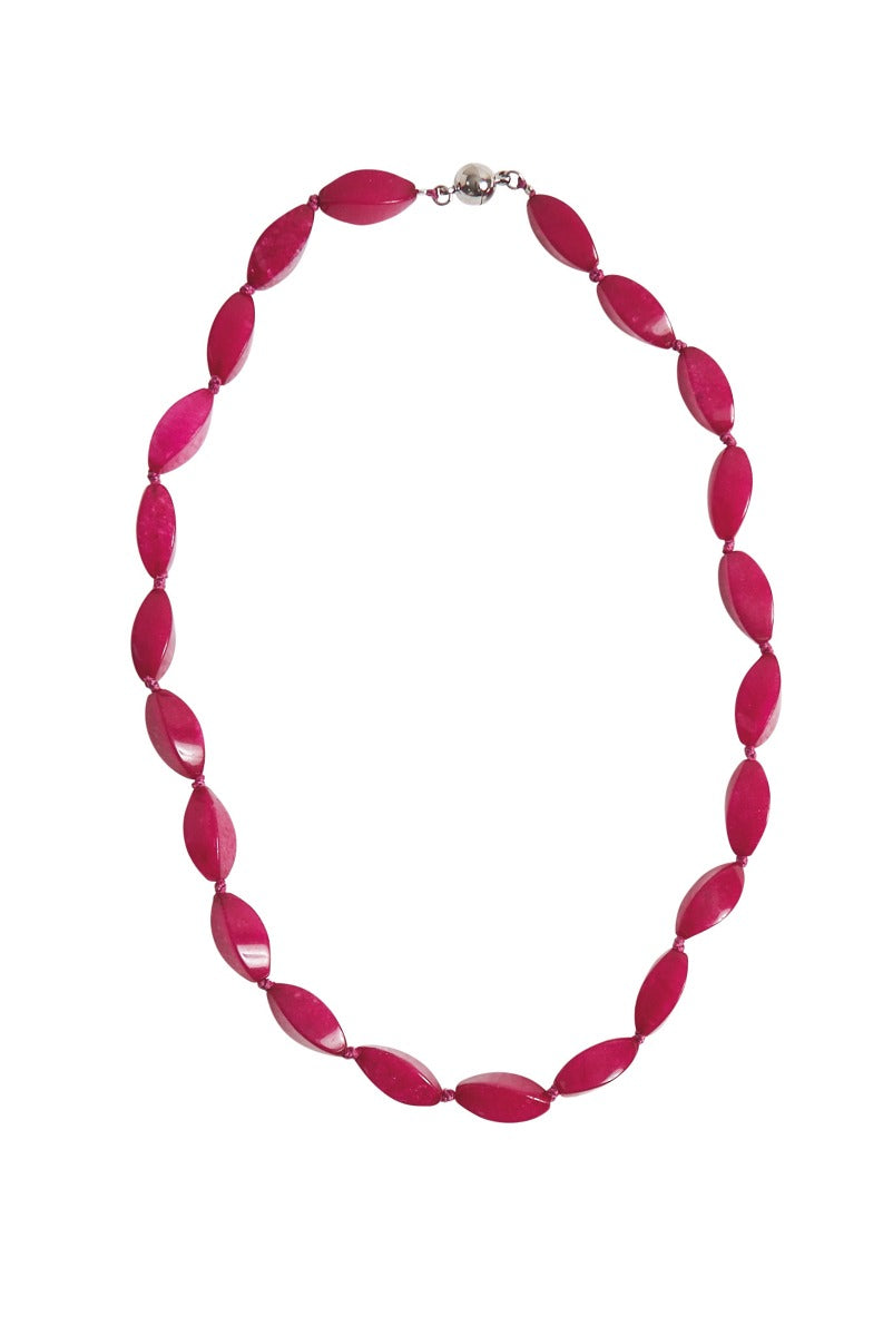 Lily Ella Collection vibrant pink statement necklace, elegant oval bead design, stylish women's fashion accessory