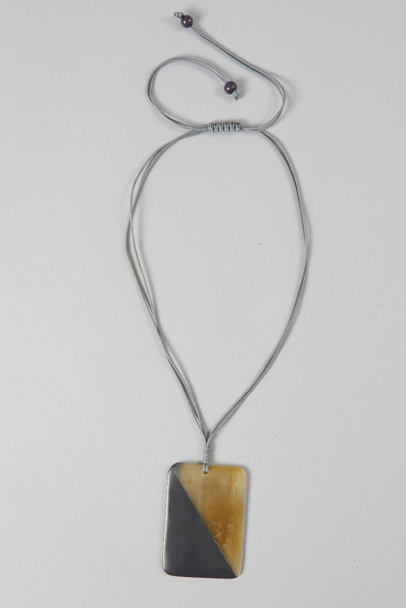 Lily Ella Collection adjustable grey cord necklace with two-tone geometric pendant in black and beige