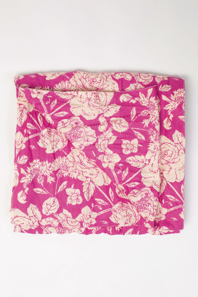 Lily Ella Collection Pink Floral Scarf, Women's Fashion Accessory, Elegant Rose Pattern, Vibrant Pink and White Color Palette, Soft Textured Fabric, Versatile Styling Options