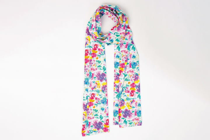 Lily Ella Collection Floral Print Scarf, Vibrant Multi-Color Lightweight Accessory for Women, Fashionable Spring Summer Outfit Enhancer