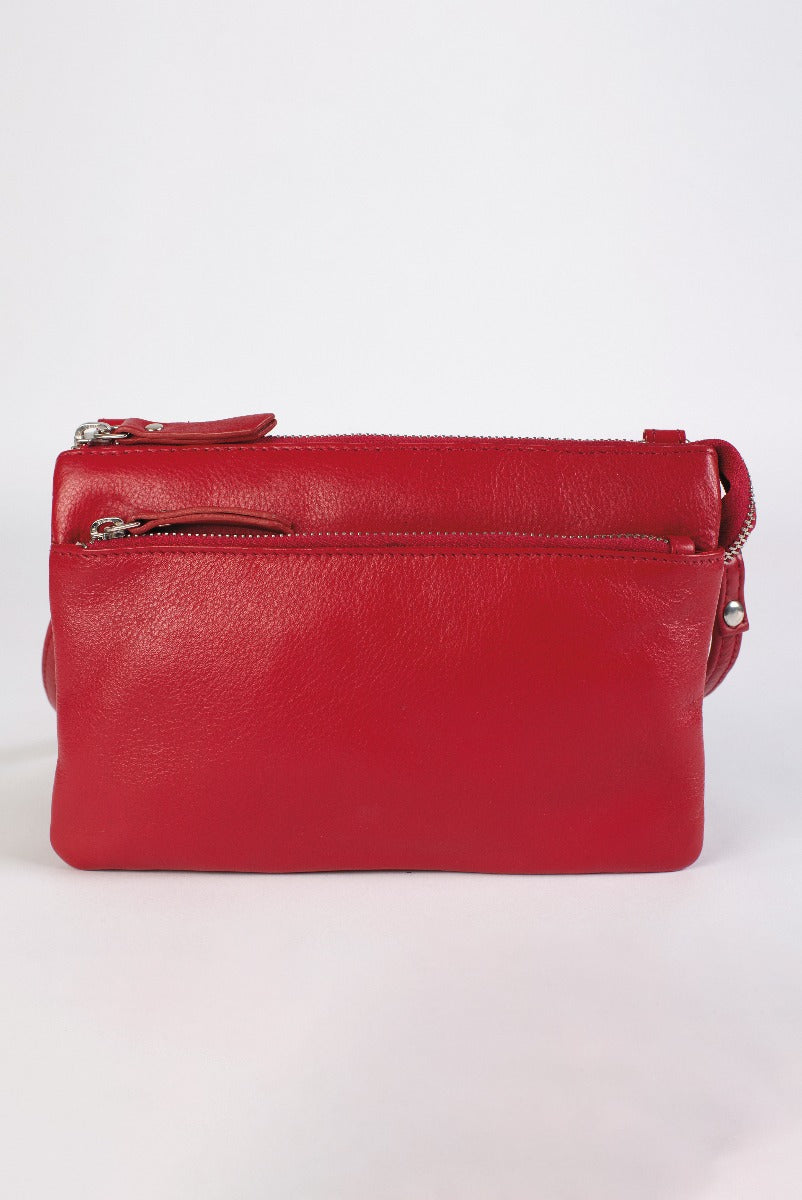 Lily Ella Collection red leather crossbody bag, stylish small-size purse with zipper and adjustable strap, perfect for fashion-forward women's accessories