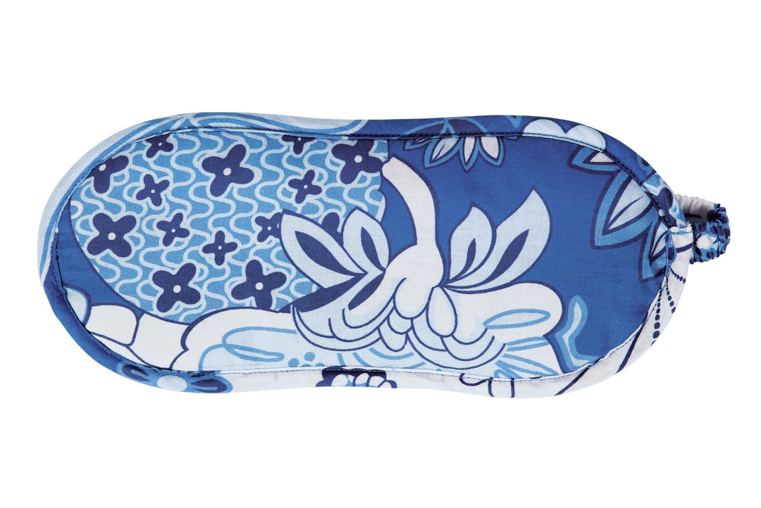 Lily Ella Collection blue floral patterned sleep mask with adjustable strap