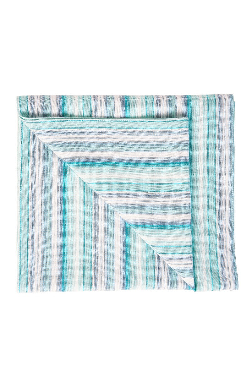 Lily Ella Collection blue and white striped scarf accessory, lightweight summer fashion, aqua tones elegant women's wrap
