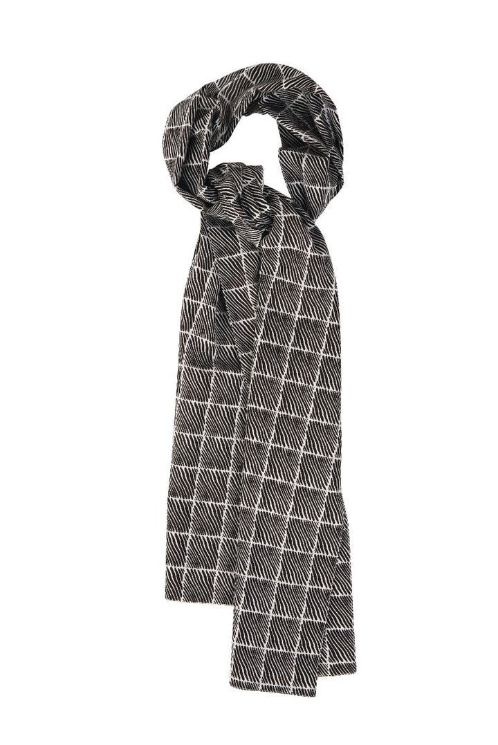 Lily Ella Collection black and white herringbone patterned scarf, stylish women's accessory, elegant long scarf for fashion-conscious individuals