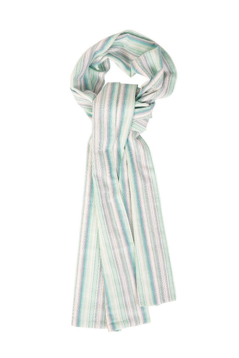 Lily Ella Collection pastel striped scarf, mint green and white elegant lightweight accessory for women