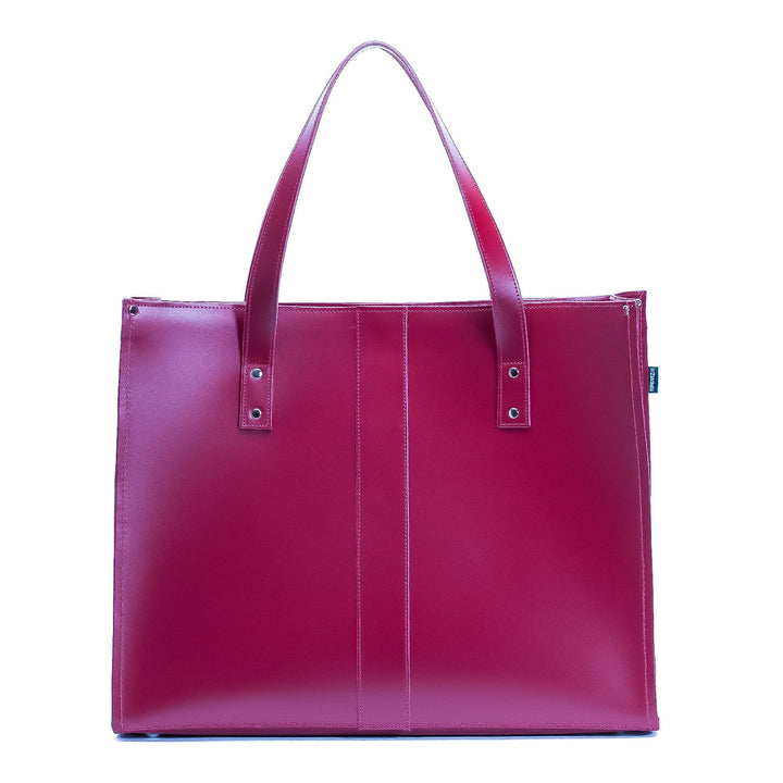 Handmade Leather Shopper - Magenta-0