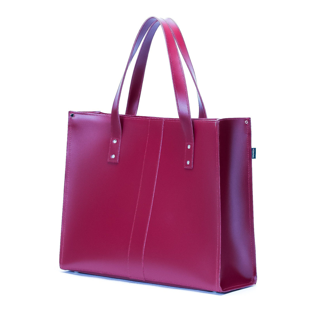 Handmade Leather Shopper - Magenta-1