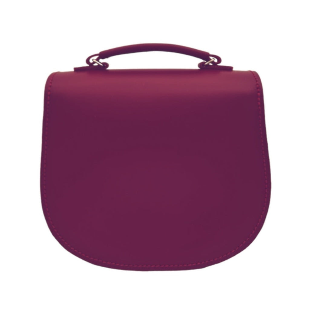 Handmade Leather Twist Lock Saddle Bag - Magenta-2