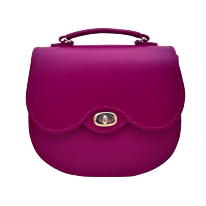 Handmade Leather Twist Lock Saddle Bag - Magenta-0