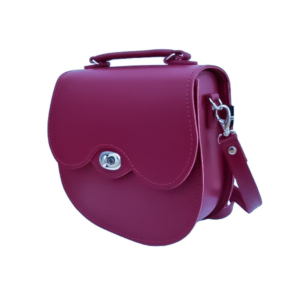 Handmade Leather Twist Lock Saddle Bag - Magenta-1