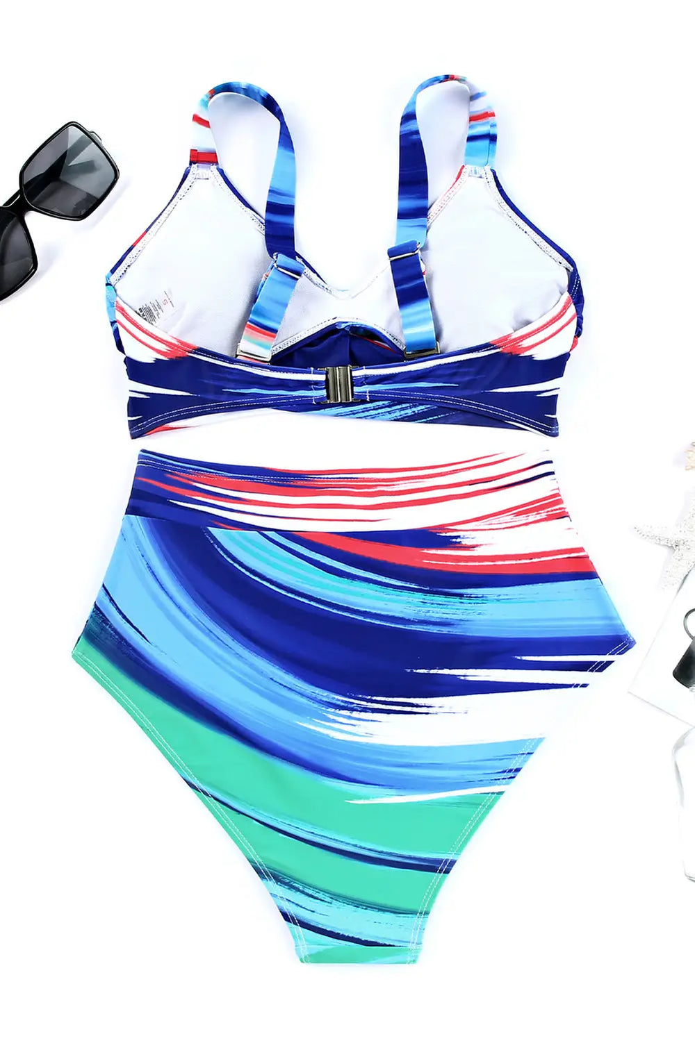 Multicolor Abstract Print Twist High Waist Bikini Swimsuit-10