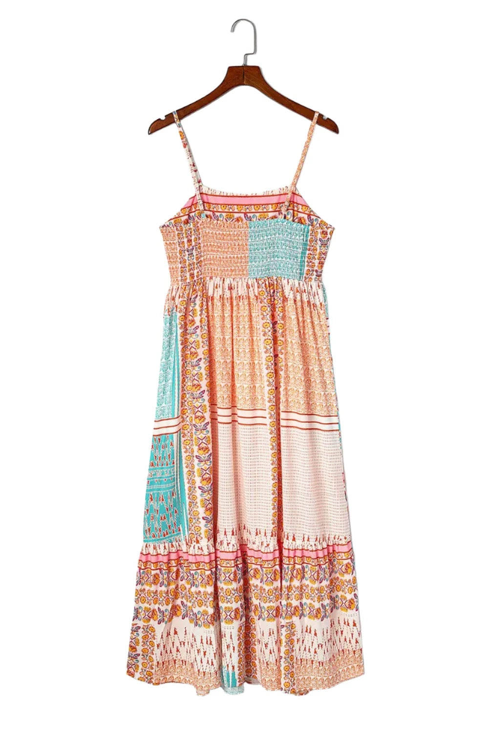 Multicolor Boho Patchwork Print Square Neck Sundress