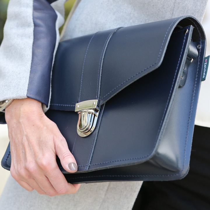 Leather Shoulder Bag - Navy-3