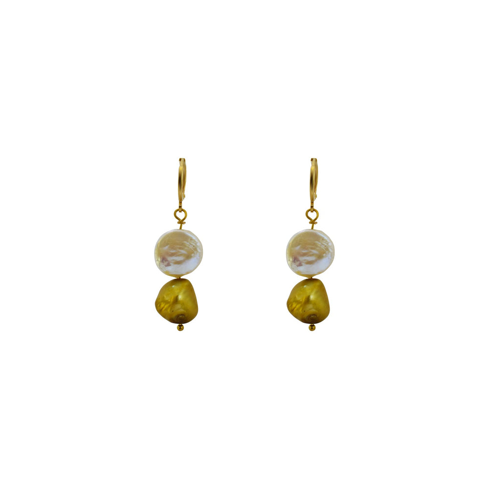 White Coin and Gold Pearl Freshwater Pearl Earrings | by Ifemi Jewels-1