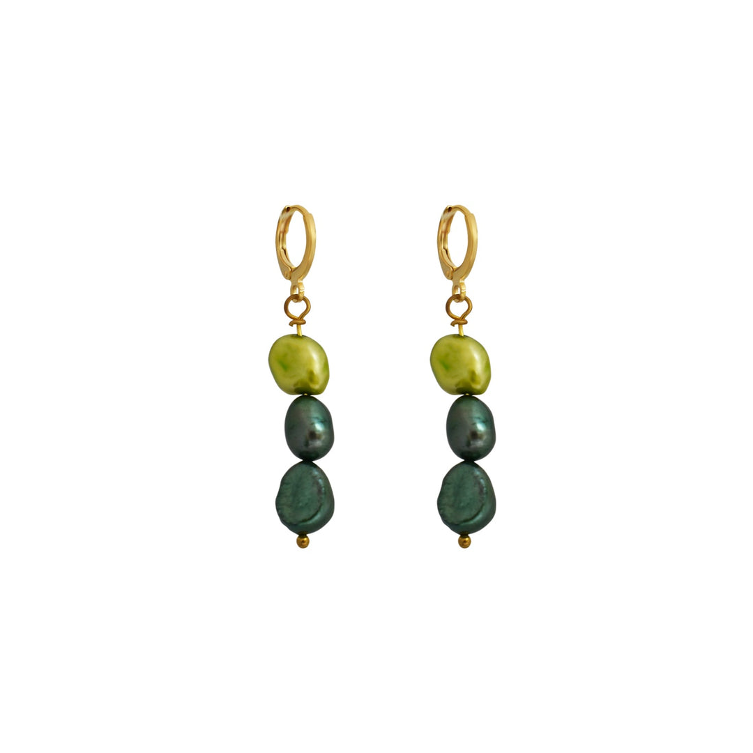 Green freshwater pearl huggie earrings | by Ifemi Jewels-0