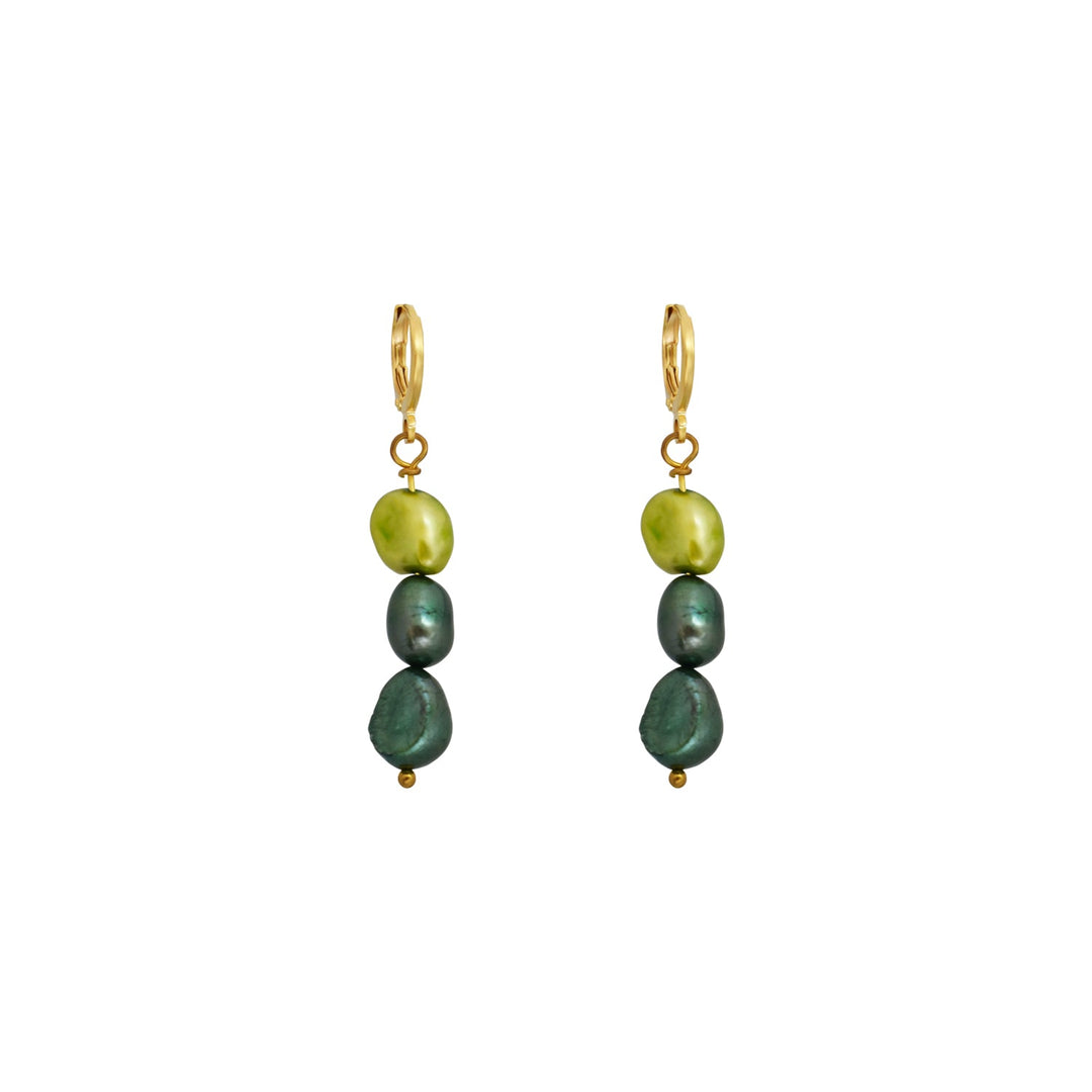 Green freshwater pearl huggie earrings | by Ifemi Jewels-2