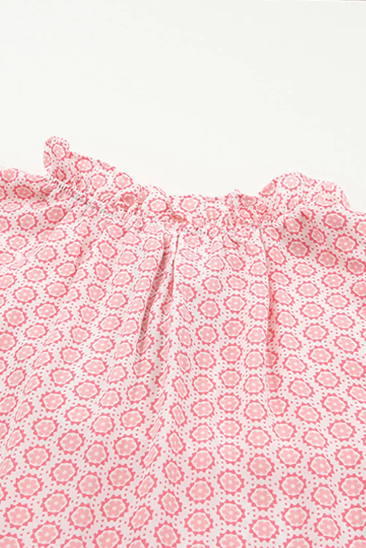Pink Abstract Print Split Neck Sleeveless Maxi Dress-18