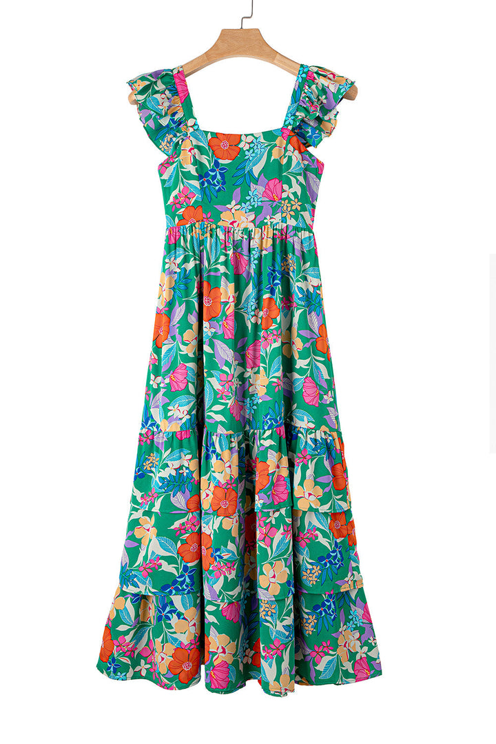 Pink Floral Ruffle Tiered Maxi Dress-21