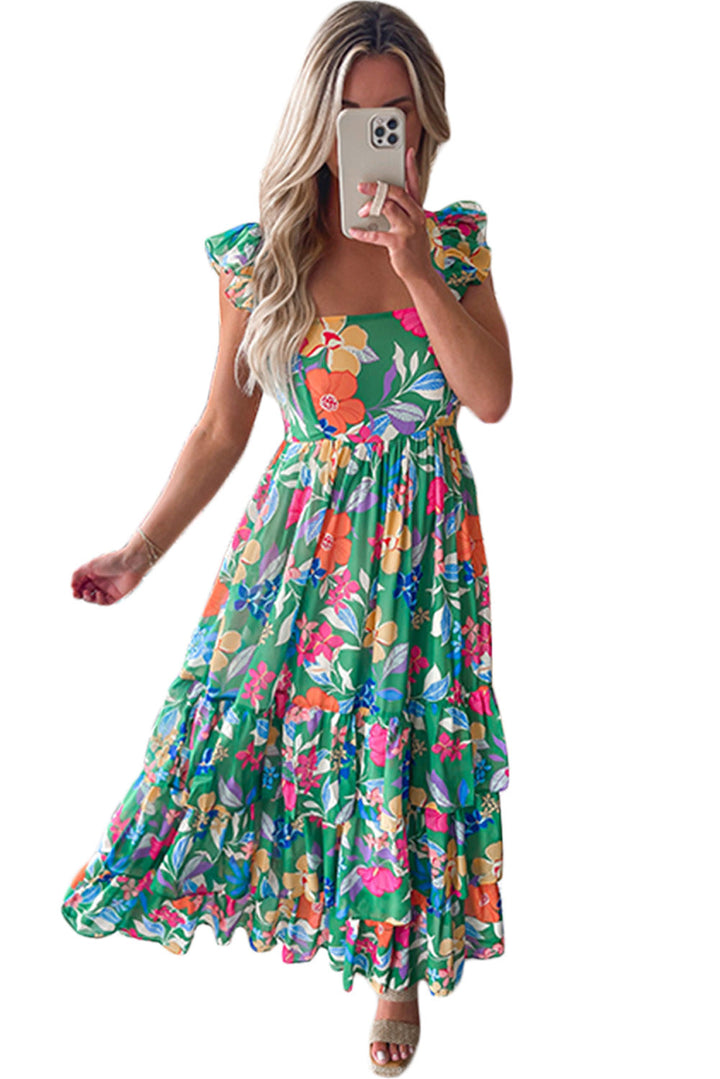 Pink Floral Ruffle Tiered Maxi Dress-30