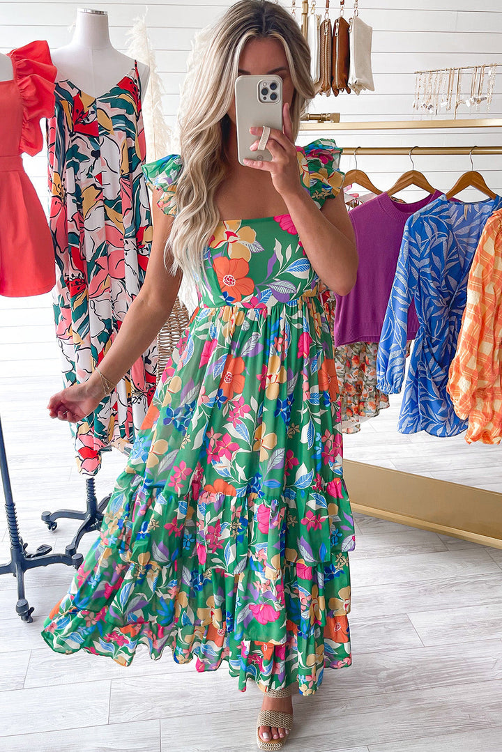 Pink Floral Ruffle Tiered Maxi Dress-11