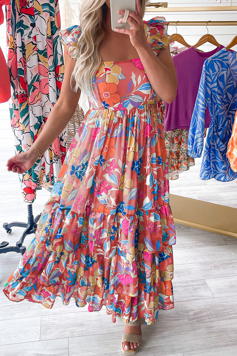 Pink Floral Ruffle Tiered Maxi Dress-1