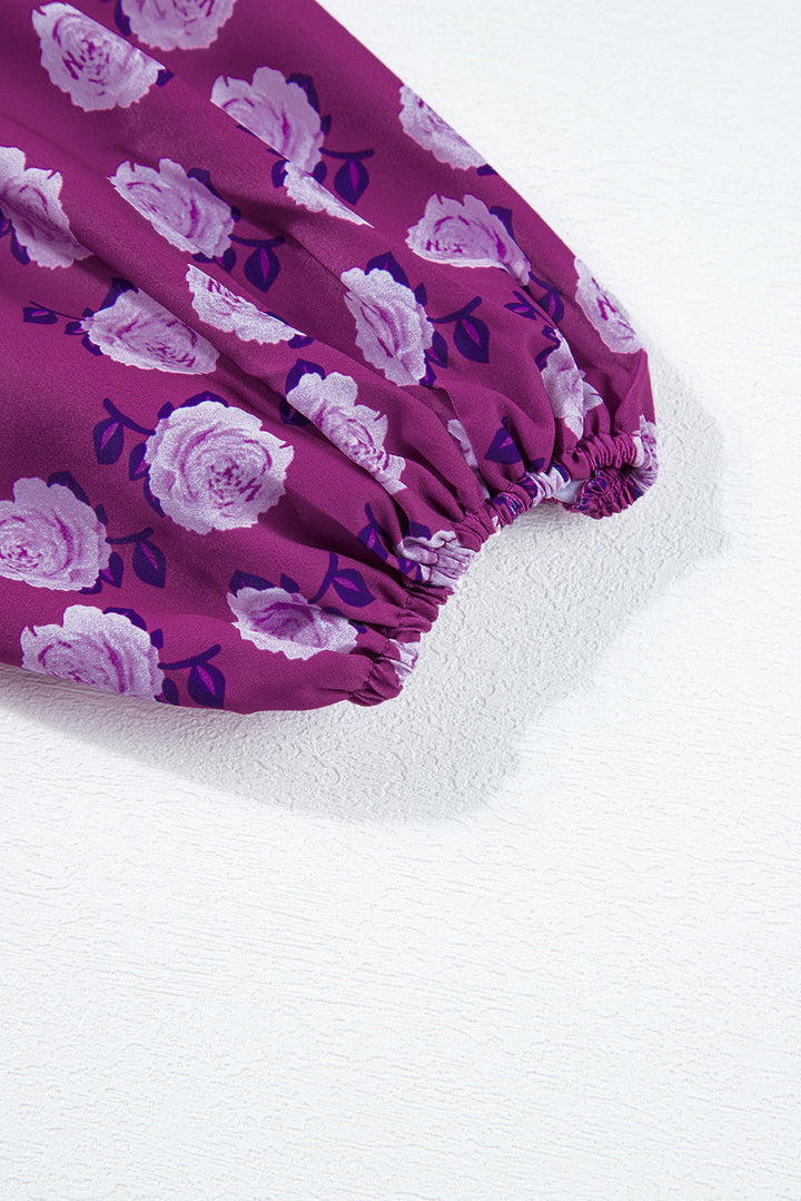Purple Boho Printed Puff Sleeve Maxi Dress-19