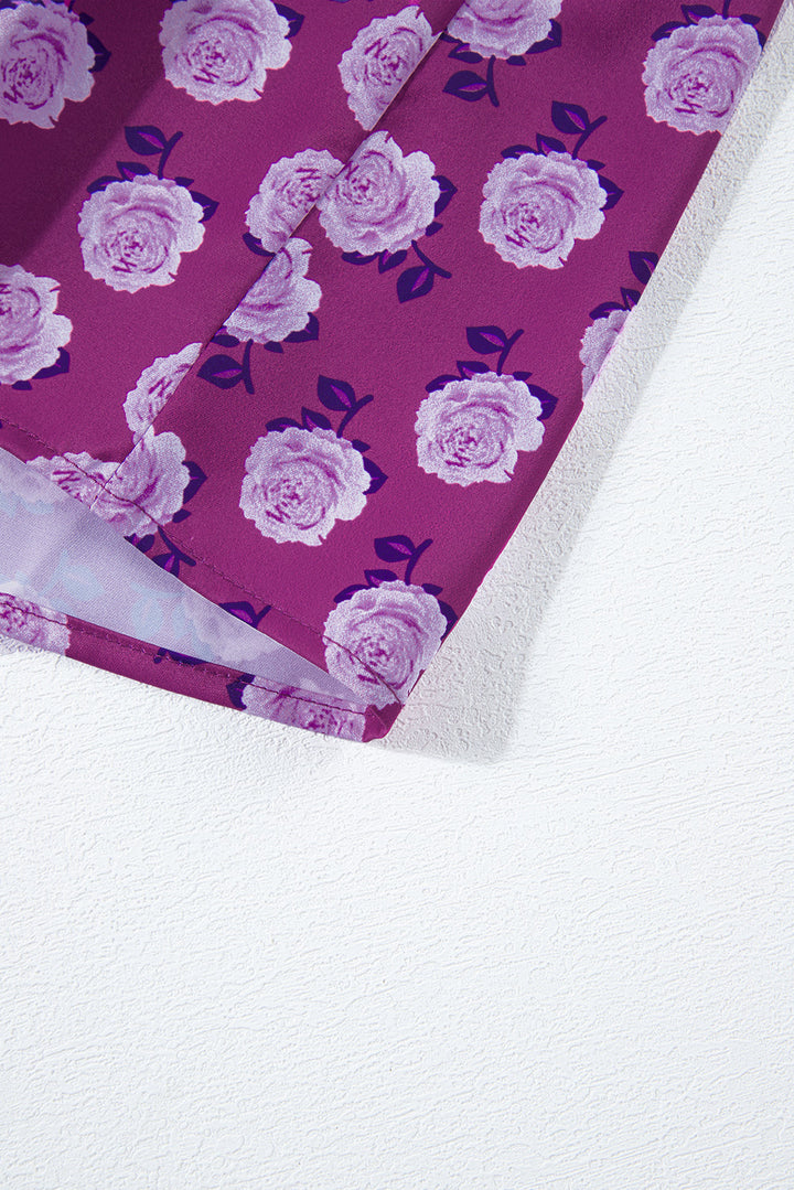Purple Boho Printed Puff Sleeve Maxi Dress-17