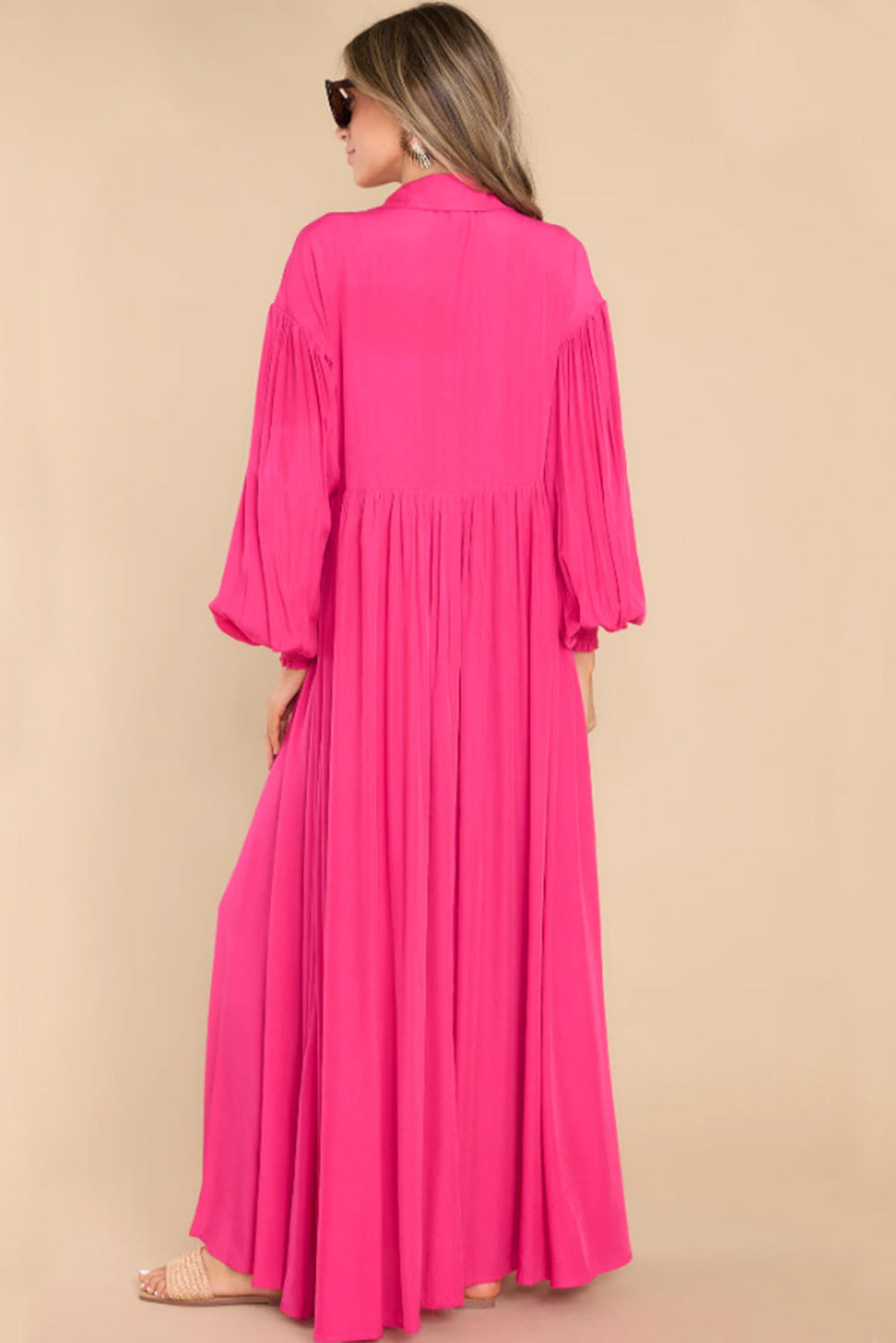 Rose Bubble Sleeve Shirt Maxi Dress-1