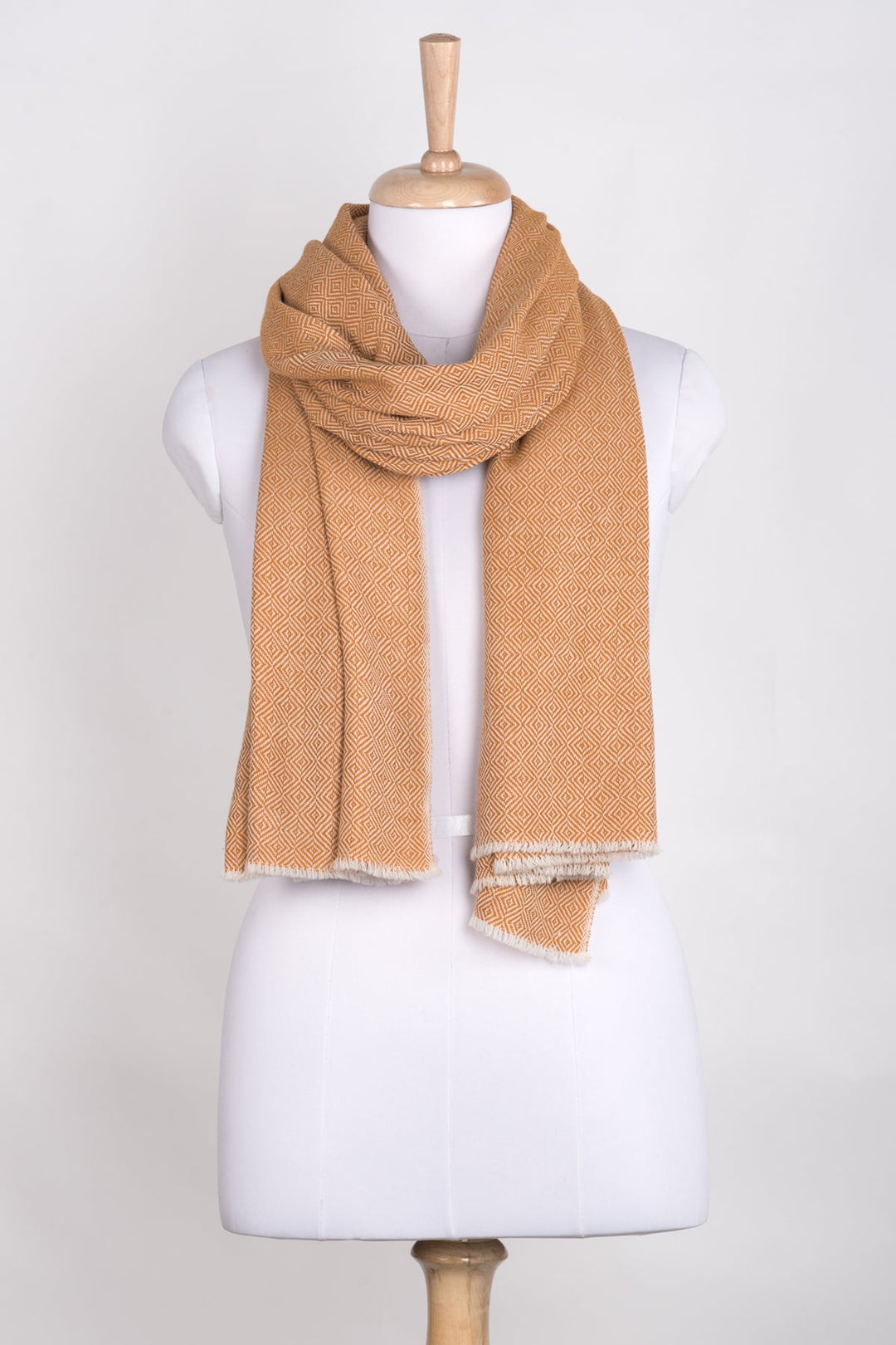 Diamond Weave Two Tone Woollen Scarf - Ochre-0