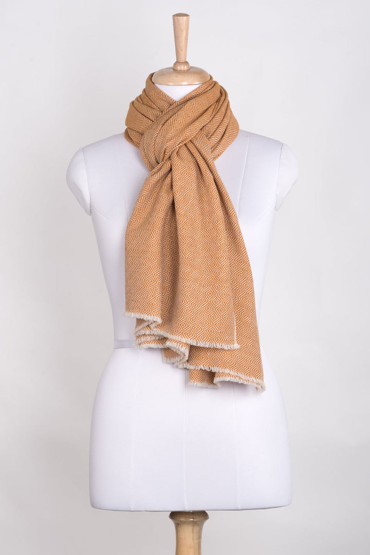 Diamond Weave Two Tone Woollen Scarf - Ochre-1