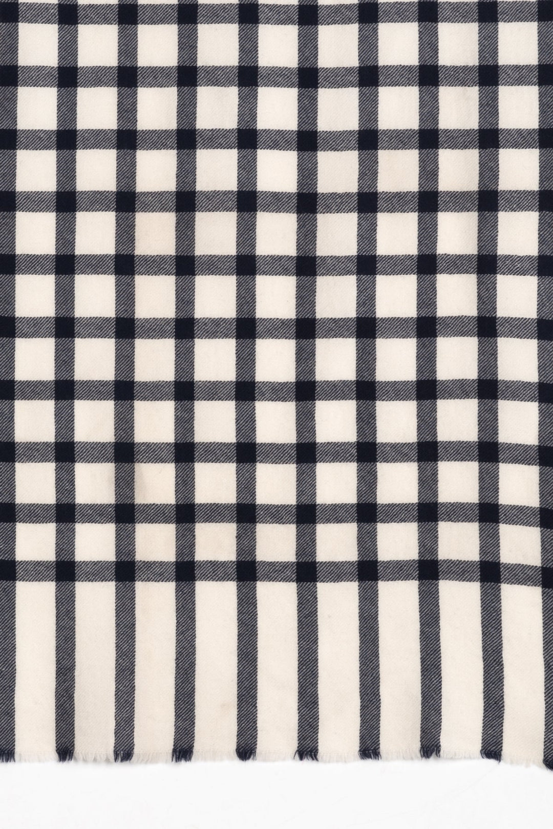 Windowpane Checks Merino Wool Scarf - Off-white Navy-2